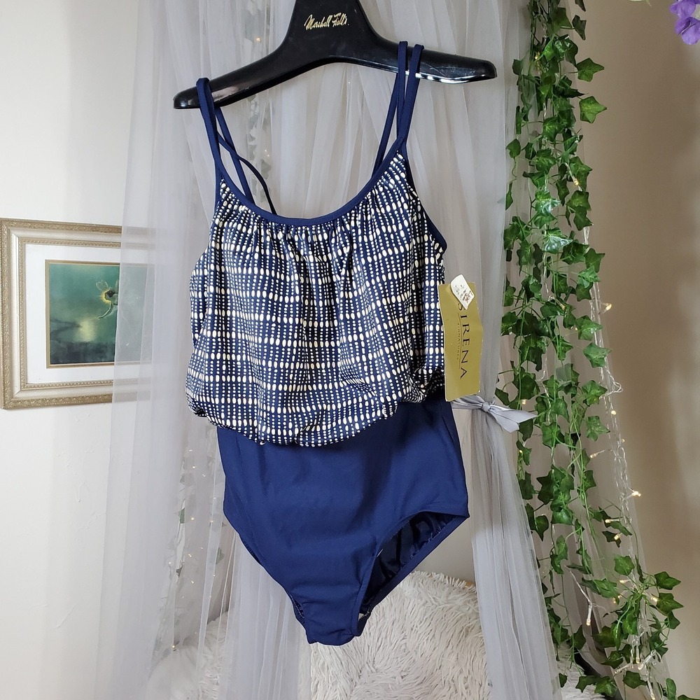 Vintage One Piece Sirena Swimsuit Polka Dot Top Pattern NWT Size 16 Fluff Upper